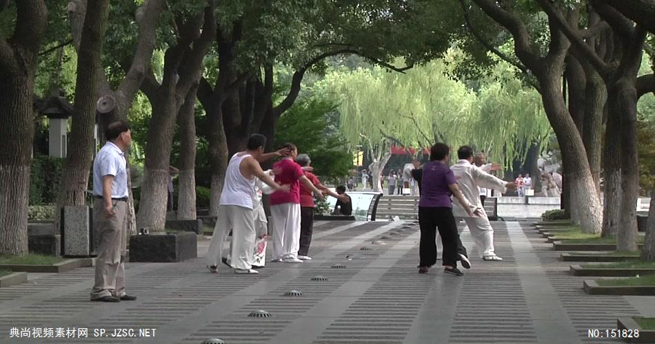 晨练打太极的人们 精选城市高清实拍