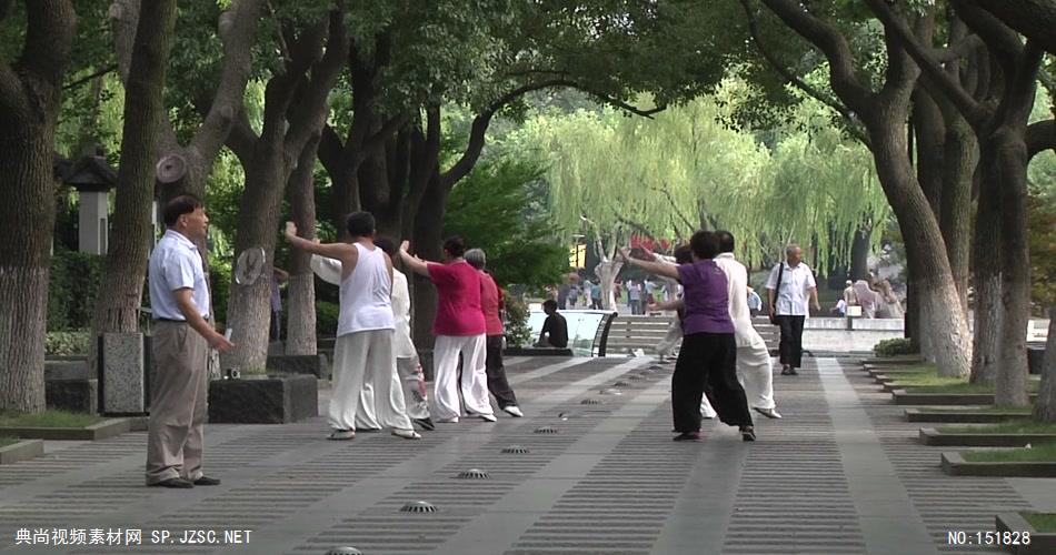 晨练打太极的人们 精选城市高清实拍