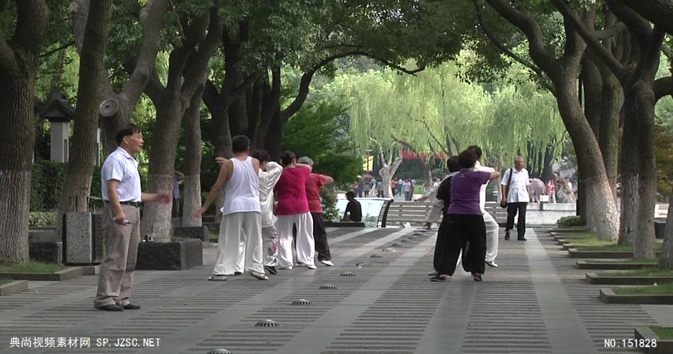 晨练打太极的人们 精选城市高清实拍