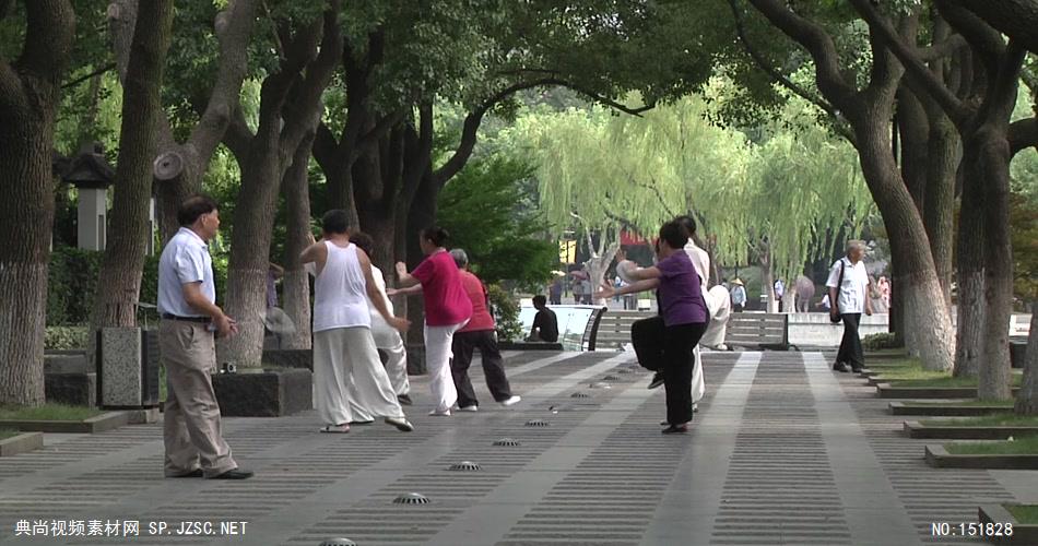 晨练打太极的人们 精选城市高清实拍