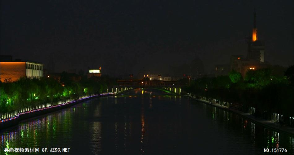 城市类0171杨州大运河从黑夜到清晨快速