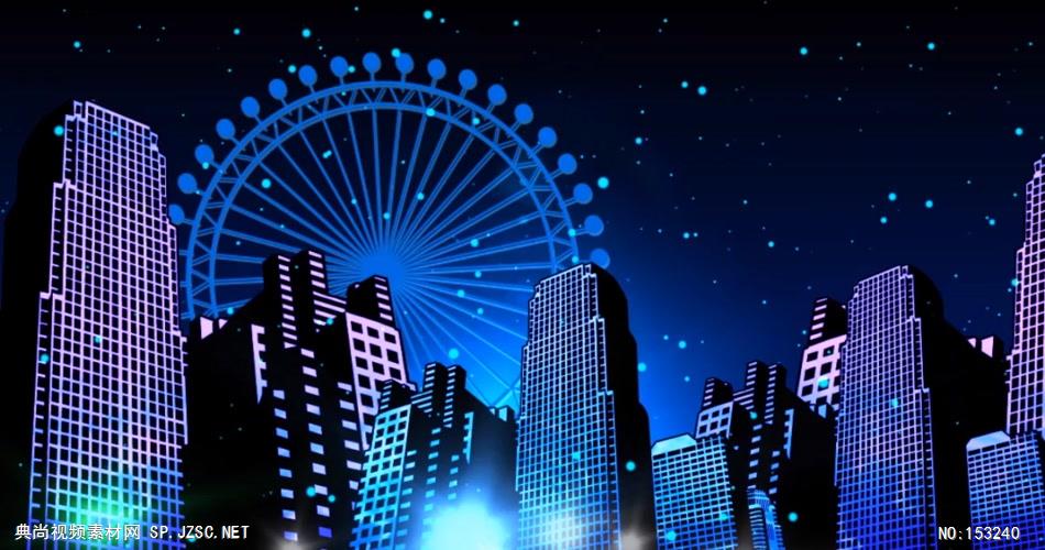 A307-卡通夜景城市建筑 视频动态背景 虚拟背景视频