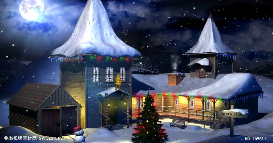 -圣诞节系列款Y7823下雪雪花小木屋圣诞树含音乐 led视频素材库