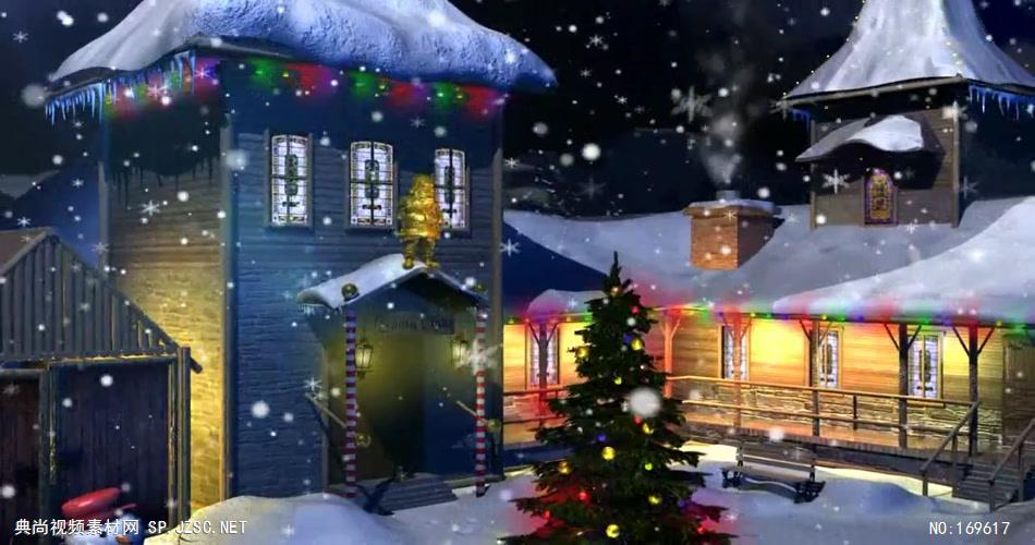 -圣诞节系列款Y7823下雪雪花小木屋圣诞树含音乐 led视频素材库