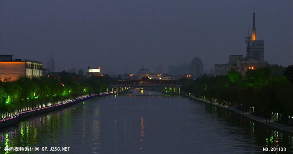 杨州大运河(从黑夜到清晨、快速)中国名胜风景标志性景点高清视频素材