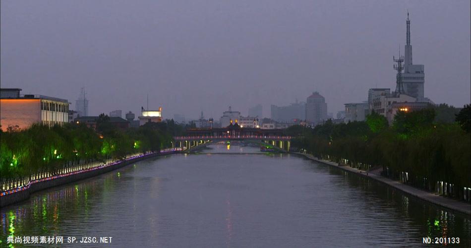 杨州大运河(从黑夜到清晨、快速)中国名胜风景标志性景点高清视频素材